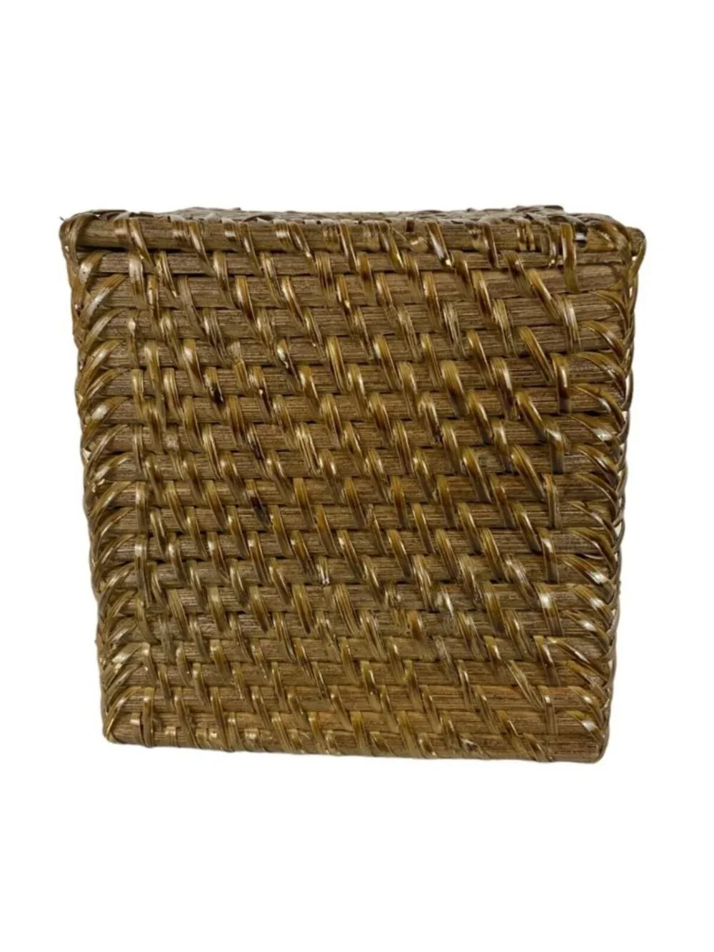Brown Wicker Tissue Box Cover Square Basketweave Boho Decor Bathroom Accessory